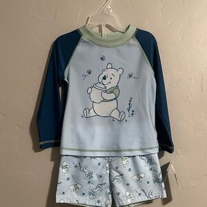 Disney Baby Winnie the Pooh 2 Piece Swim  Rashguard Set Blue/Green 24m